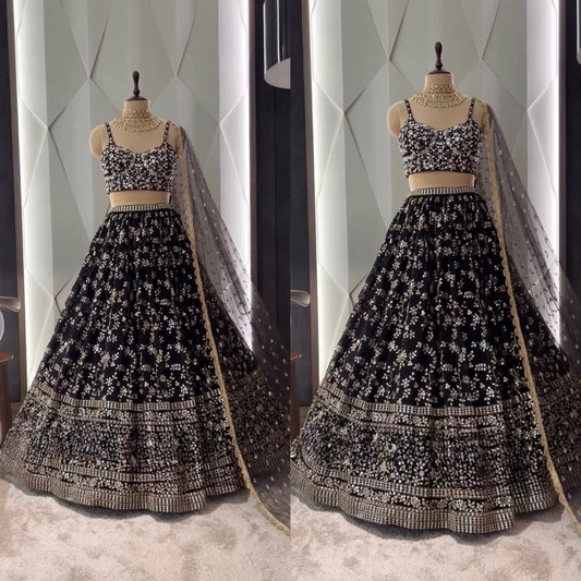 Presenting  Sequence Embroidery Work Black Color Lehenga Choli