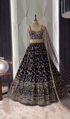 Presenting  Sequence Embroidery Work Black Color Lehenga Choli