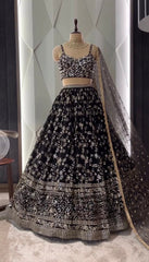 Presenting  Sequence Embroidery Work Black Color Lehenga Choli