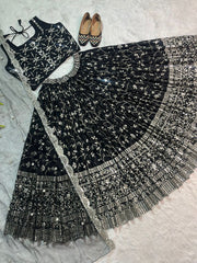 Presenting  Sequence Embroidery Work Black Color Lehenga Choli