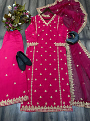 Glimmering  Sequence Embroidery Work Pink Color Anarkali Suit