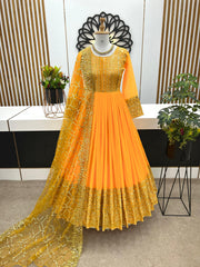 Embellished Embroidery Sequence Work Yellow Color Gown