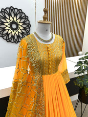 Embellished Embroidery Sequence Work Yellow Color Gown