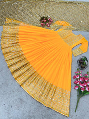 Embellished Embroidery Sequence Work Yellow Color Gown