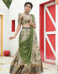 Luxuriant Kalamkari Print Green Color Lehenga Choli