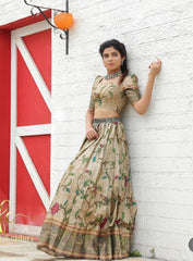 Luxuriant Kalamkari Print Green Color Lehenga Choli