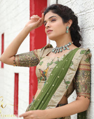 Luxuriant Kalamkari Print Green Color Lehenga Choli
