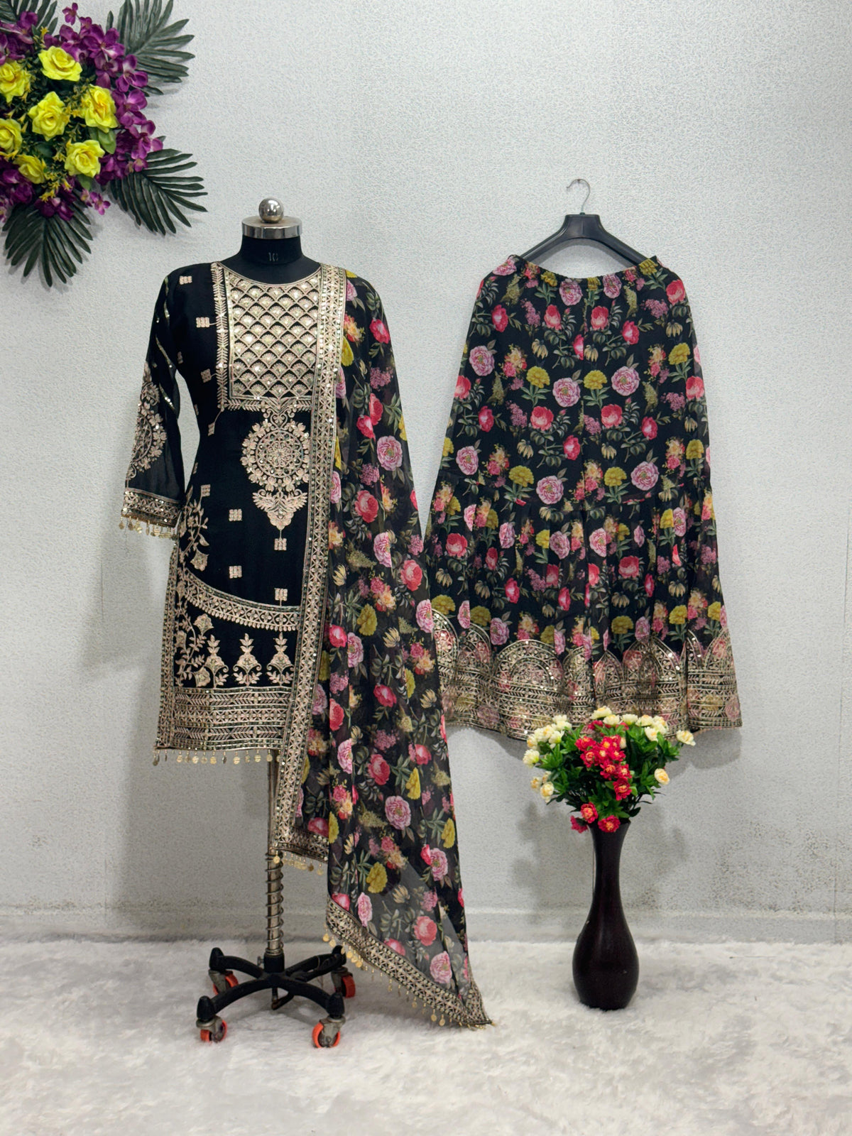 Outstanding Sequins Work Black Color Sharara Suit