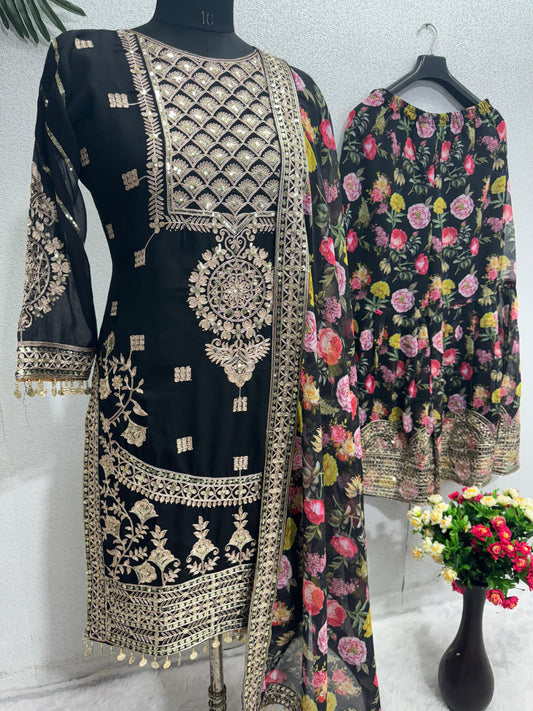 Outstanding Sequins Work Black Color Sharara Suit