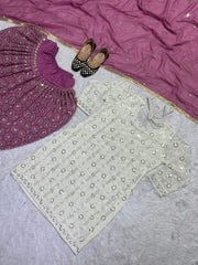 Captivating  Embroidery Sequence Work White Color Dhoti Suit