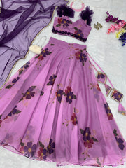 Glorious Purple Color Digital Print Organza Lehenga Choli