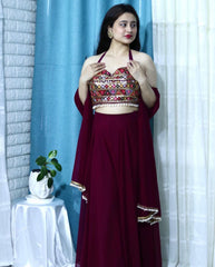 Captivating  Embroidery Work Purple Color Top With Lehenga