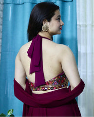 Captivating  Embroidery Work Purple Color Top With Lehenga