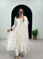 Fantastic Embroidery Work White Color Anarkali Suit