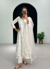 Fantastic Embroidery Work White Color Anarkali Suit