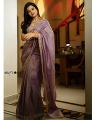 Beautiful Sequence And Embroidery Work Organza Saree