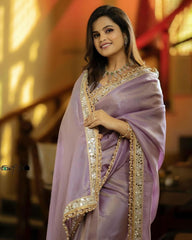 Beautiful Sequence And Embroidery Work Organza Saree