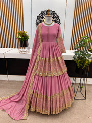 Mesmerizing Embroidery Sequence Work Pink Color Top With Lehenga