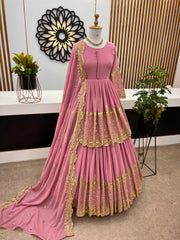 Mesmerizing Embroidery Sequence Work Pink Color Top With Lehenga