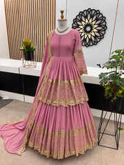 Mesmerizing Embroidery Sequence Work Pink Color Top With Lehenga