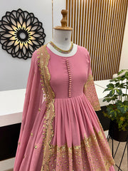 Mesmerizing Embroidery Sequence Work Pink Color Top With Lehenga