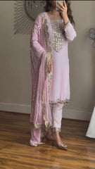 Outstanding  Embroidery Sequence Work Baby Pink Color Anarkali Suit