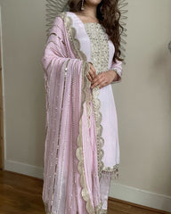 Outstanding  Embroidery Sequence Work Baby Pink Color Anarkali Suit