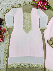 Outstanding  Embroidery Sequence Work Baby Pink Color Anarkali Suit