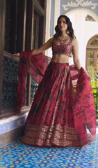 Eyes Catching Maroon Color Embroidered Lehenga Choli