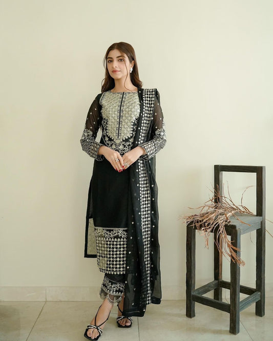 Fantastic Embroidery Sequence Work Black Color Anarkali Suit