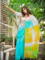 Fashionable Sky With White Color Printed Saree