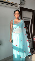 Innovative  Sky Blue Color Heart Design Ready To Wear Saree