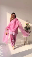 Casual Wear Thread With Real Mirror Pink Anarkali Suit