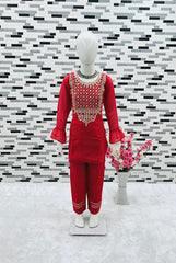 Attractive Embroidery Sequences Work Red Color Suit