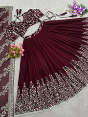 Captivating Maroon Color Heavy Embroidery Sequence Work Lehengha Choli