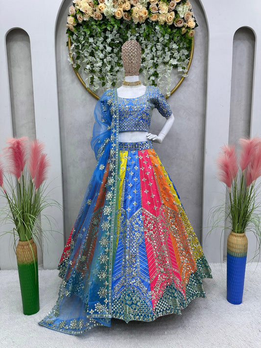 Outstanding Zari With Sequences Work Multi Color Lehenga Choli