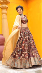 Glimmering  Kalamkari Print Work Malhari Silk Lehenga Choli