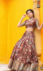 Glimmering  Kalamkari Print Work Malhari Silk Lehenga Choli