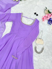 Festive Wear Shine Border Lavender Color Gown