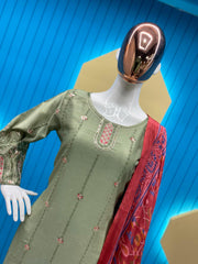 Glimmering  Sequence Embroidery Work Piasta Color Anarkali Suit
