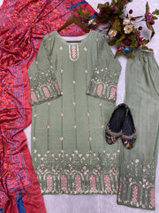 Glimmering  Sequence Embroidery Work Piasta Color Anarkali Suit