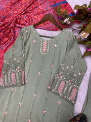 Glimmering  Sequence Embroidery Work Piasta Color Anarkali Suit