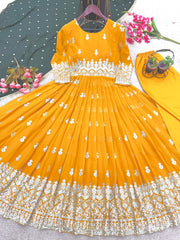 Embellished  Embroidery Sequence Work Yellow Color Gown