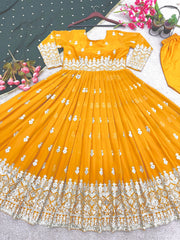 Embellished  Embroidery Sequence Work Yellow Color Gown