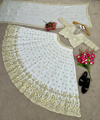 Captivating  White Color Embroidery Sequence Work Lehenga Choli