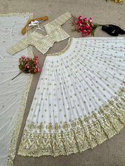 Captivating  White Color Embroidery Sequence Work Lehenga Choli