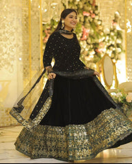 Fabulous Black Color Embroidery Work Border Anarkali Gown