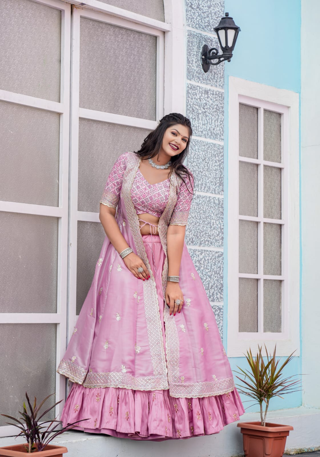 Indowestern Pink Color Lehenga Choli With Shrug