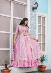 Indowestern Pink Color Lehenga Choli With Shrug