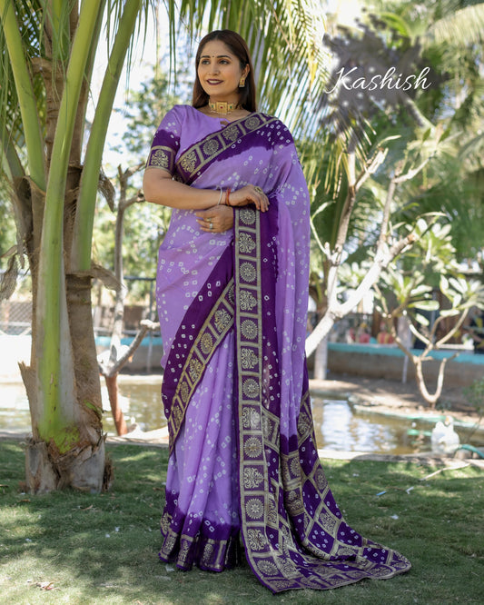 Ceremony Wear Bandhej Silk Saree Blue Color Saree